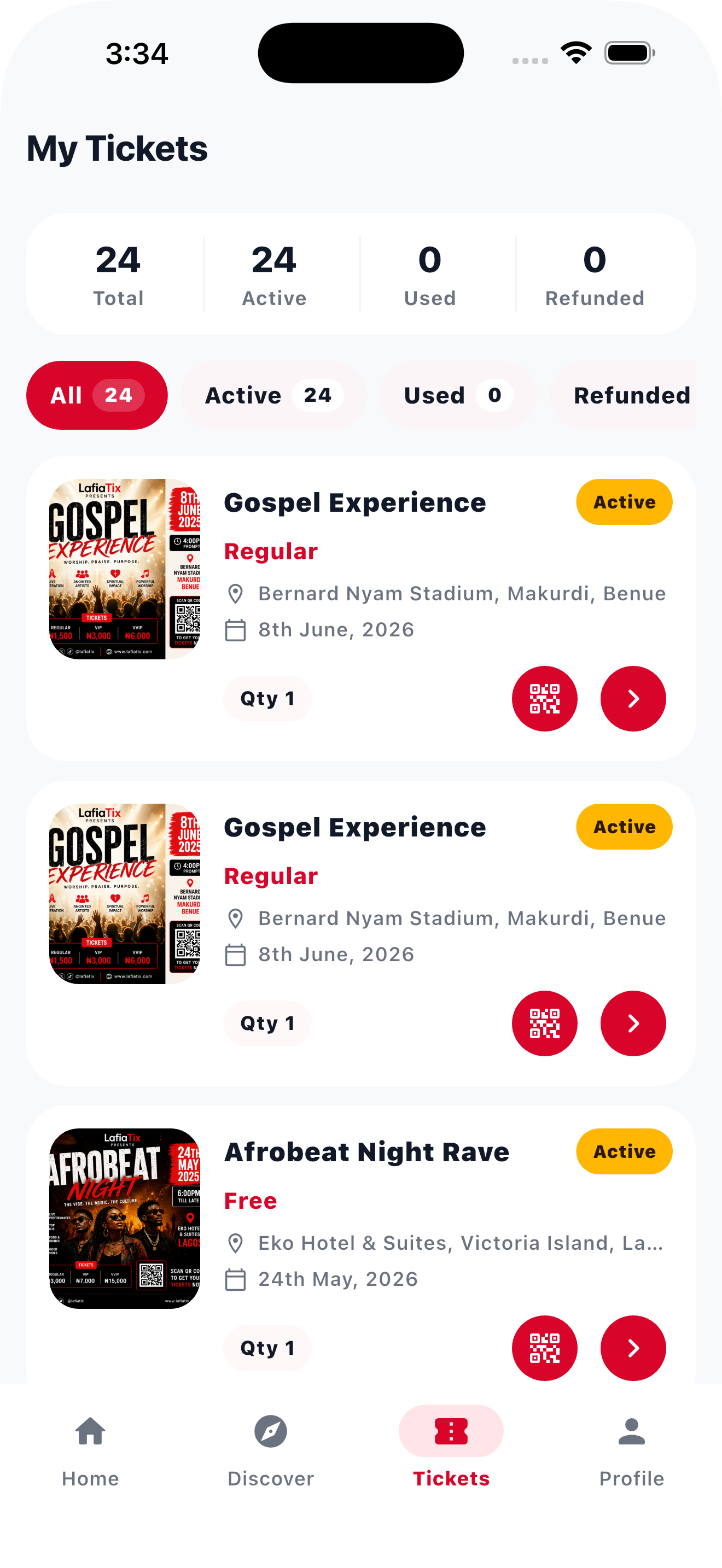LafiaTix ticket screen